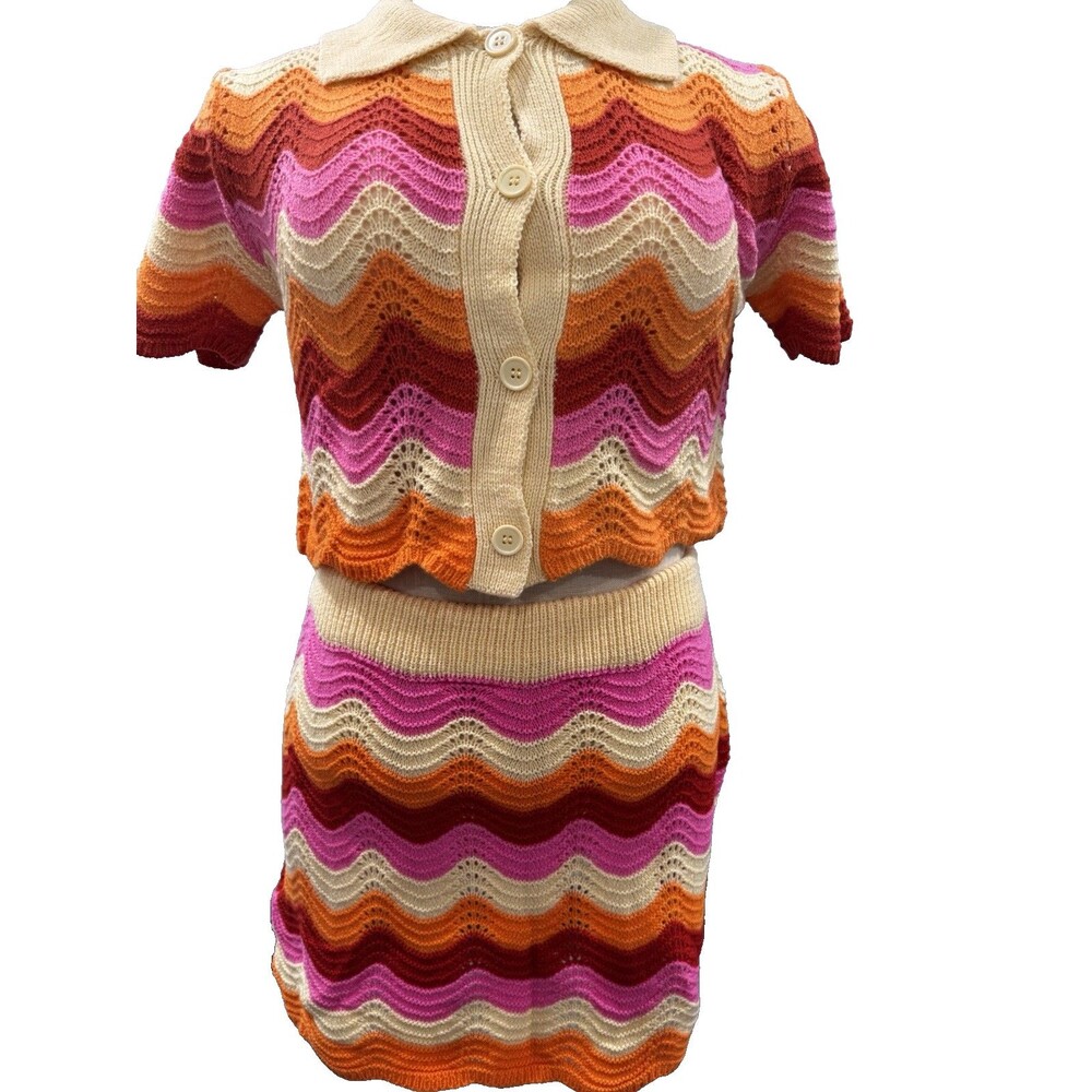 MICAS 2 Piece Multi Color Knitted Skirt Suit Set- 0XL